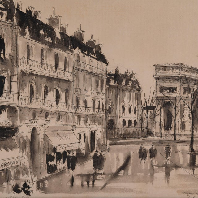 This beautifully framed black-and-white artwork captures a timeless Parisian Street scene, featuring classic Haussmann-...