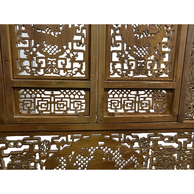 Chinese Cow Ox Cranes Motifs Wood Wall Panel Window Screen For Sale - Image 13 of 14