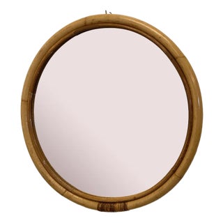 Round Mirror in Bamboo, 1970s For Sale