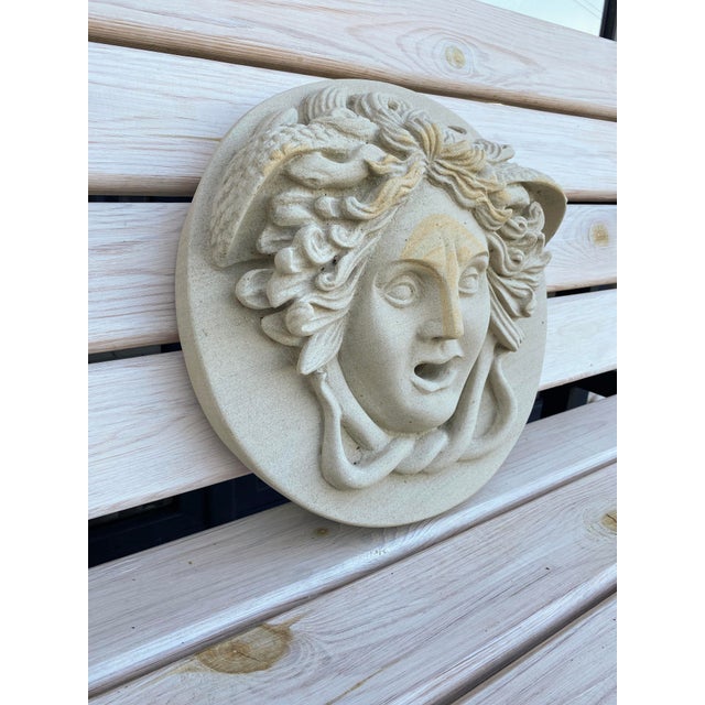 Cream Italian Style Hand-Carved Gorgon Head Wall Fountain Made by Contemporary Sculptor Andrea Distefano For Sale - Image 8 of 11