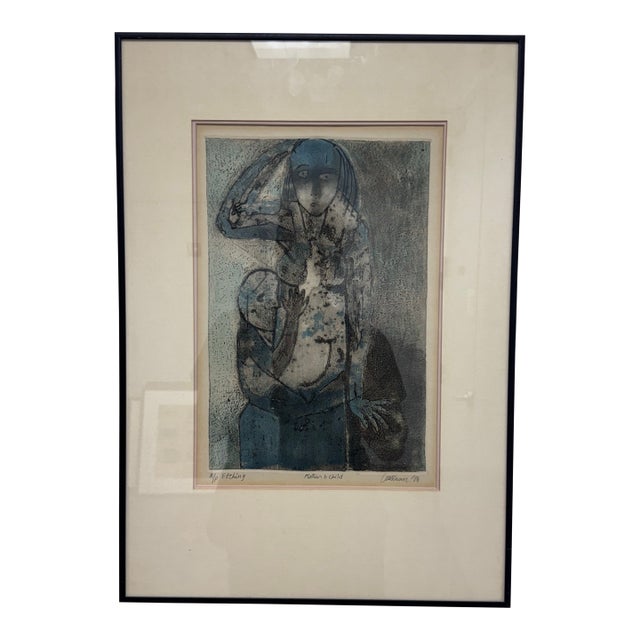 Circa 1984 Artist Proof Etching "Mother and Child", Signed + Framed For Sale