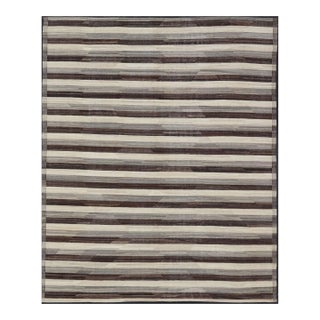 2020s Large Hand-Woven Flat Weave Kilim in Cream, Taupe, and Dark Walnut For Sale