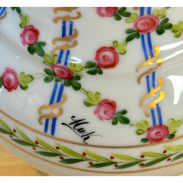 Neoclassical Royal Vienna Sevres Style Floral Trellis Vases, Artist Signed 'Nash' - a Pair For Sale - Image 3 of 12