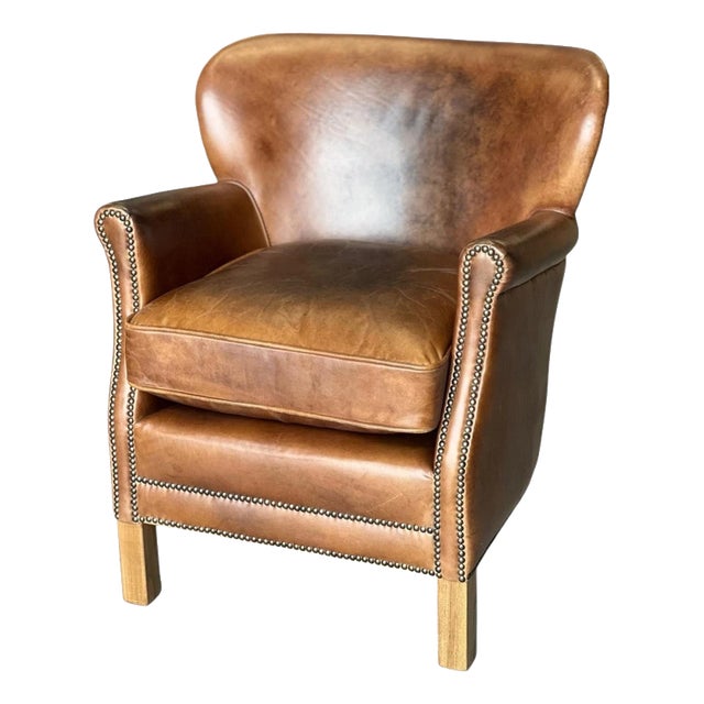 Vintage Brazilian Leather Armchair with Antique Brass Studs For Sale