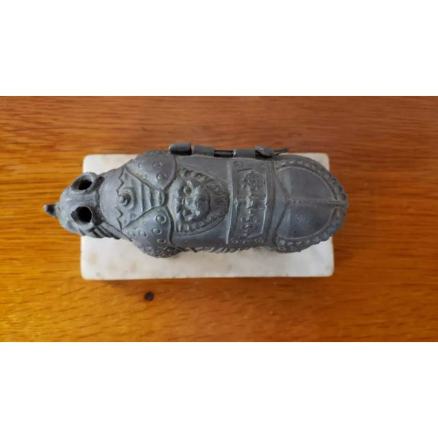 Late 19th Century Late 19th Century French Chinoiserie Style Rhinoceros Spelter Double Inkwell on Marble Base For Sale - Image 5 of 7