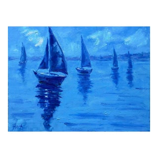 Original Oil Painting – Blue Silence - Sailboats For Sale