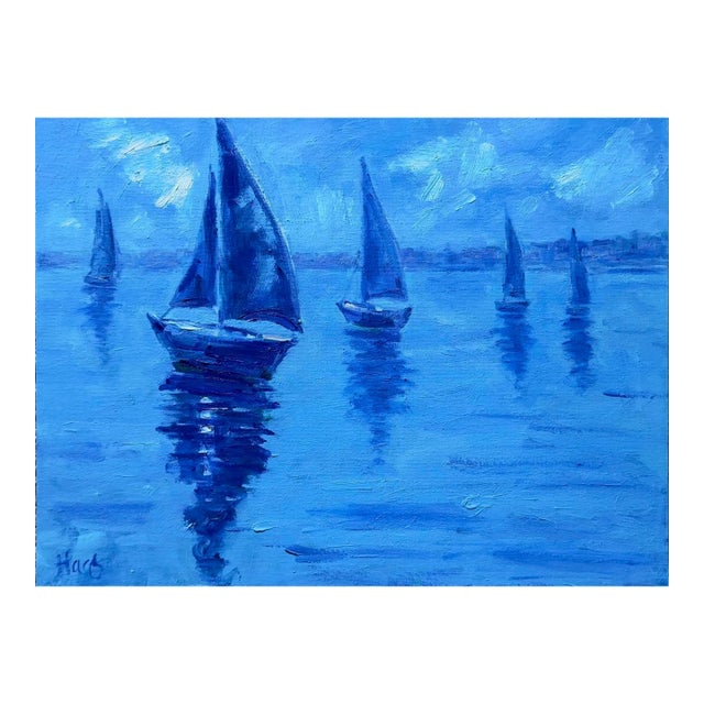 Original Oil Painting – Blue Silence - Sailboats For Sale