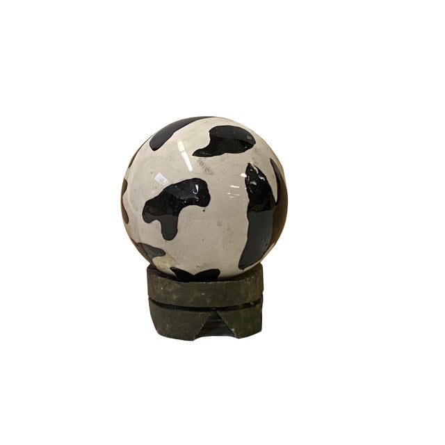 Black White Mix Color Abstract Pattern Porcelain Round Ball Display Art For Sale - Image 4 of 4