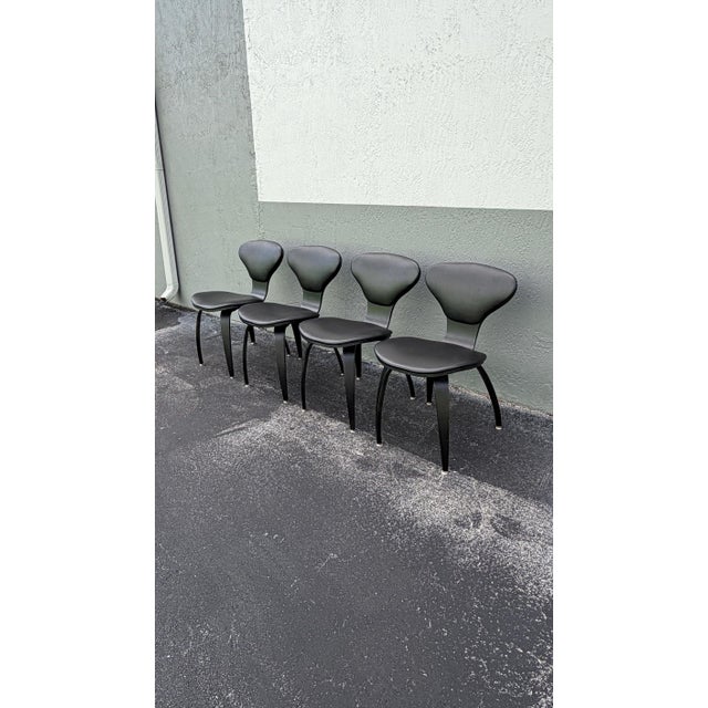 Norman Cherner Set of 4 Plycraft Black Side Pretzel Dining Chairs attributed to Norman Cherner For Sale - Image 4 of 4