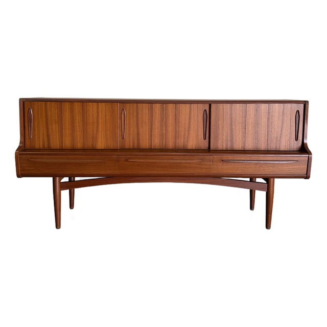 Mid Century Danish Modern Low Teak Credenza Sideboard For Sale