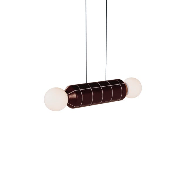 Modern Horizontal Pendant Light With Ceramic Base – Red – Handcrafted For Sale - Image 6 of 6