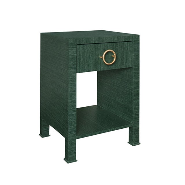 New special order item. Not vintage. Elevate your space with the Malcolm Green Grasscloth Side Table. With its antique...