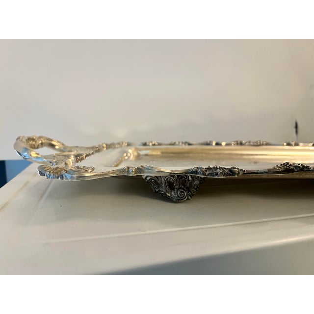 1940s Vintage 27" W. & S. Blackinton Ornate Silverplated Handled & Footed Serving Tray For Sale - Image 5 of 10