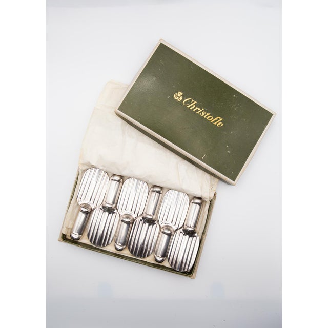 Silver Strié Racket Knife Holders in Case from Christofle, Set of 6, 1950s For Sale - Image 8 of 8
