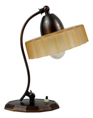 Bronzed Brass and Havanna Glass Table Lamp, 1920s
