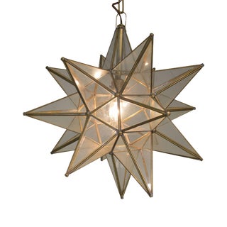 Vintage Moravian Star of Bethlehem Brass & Glass Hanging Pendant Light For Sale