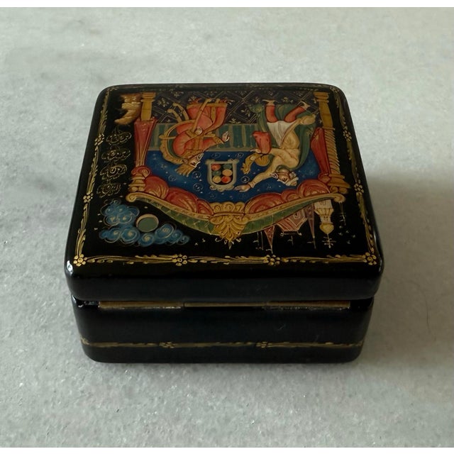 Black Vintage Hand Painted Lacquer Box For Sale - Image 8 of 10