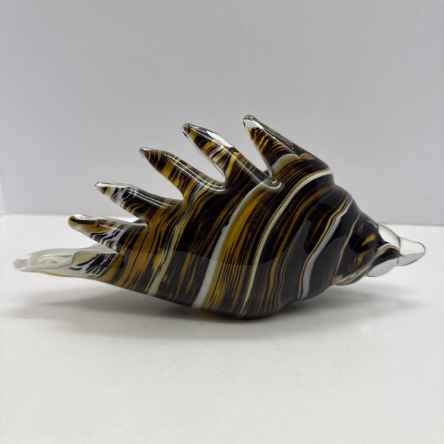 Vintage MCM Murano Style Art Glass Conch Shell Brown Swirl Paperweight For Sale In Phoenix - Image 6 of 8