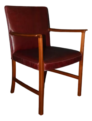 Set of Armchairs of Burgundy Red Leather Teak by Ole Wanscher for A.J. Iversen, 1950s