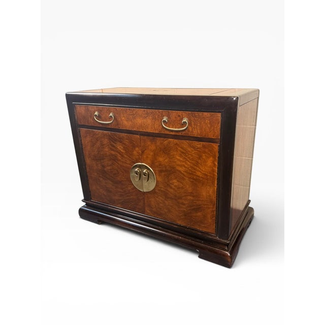 Wood Vintage Bernhardt Burlwood Rolling Server Cabinet With Expandable Top & Brass Hardware For Sale - Image 7 of 16