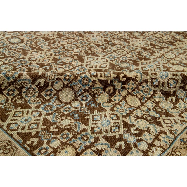 1920s Brown Antique Malayer Wool Rug Handmade With Allover Pattern For Sale - Image 5 of 10
