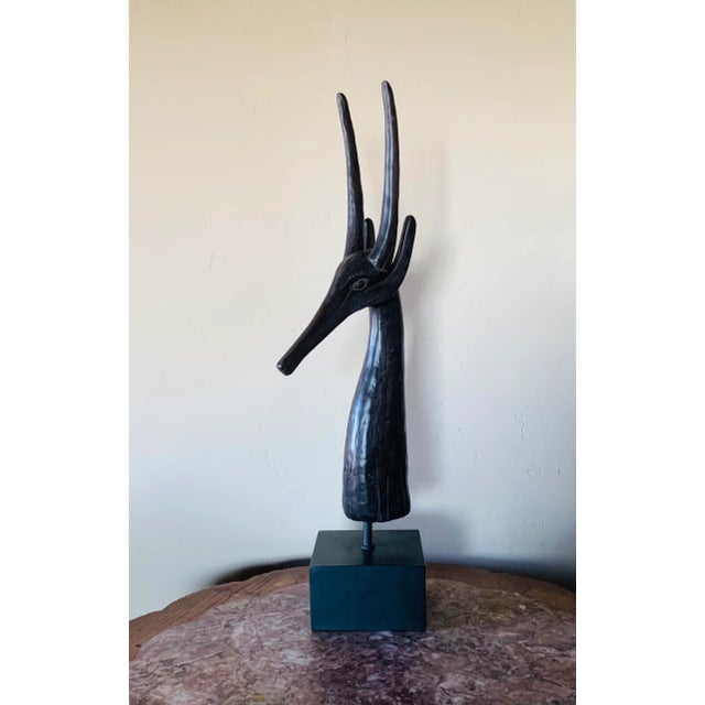 Large Wooden Antelope Figure on Metal Stand-27” Tall For Sale In San Diego - Image 6 of 7