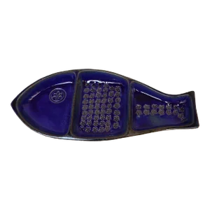 Large Vintage Glazed Cobalt Blue Fish Tray by Bennington Potters
