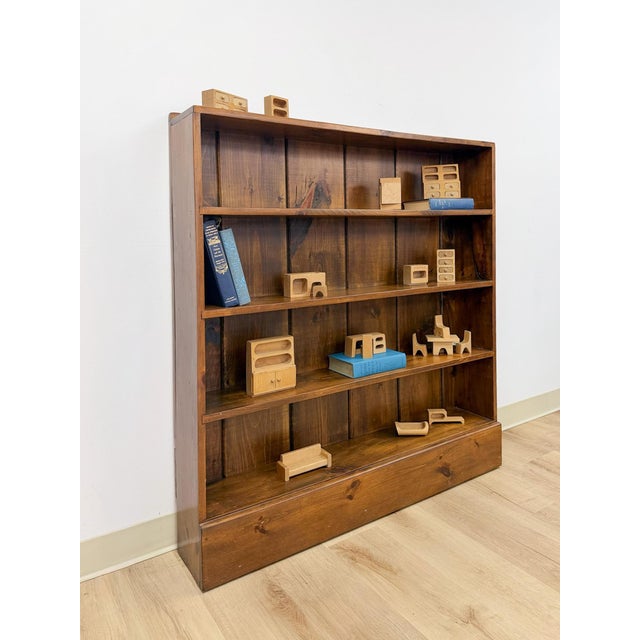 Vintage MCM Solid Walnut Four Shelf Bookcase Shallow Display MidCentury Shelving For Sale - Image 10 of 17