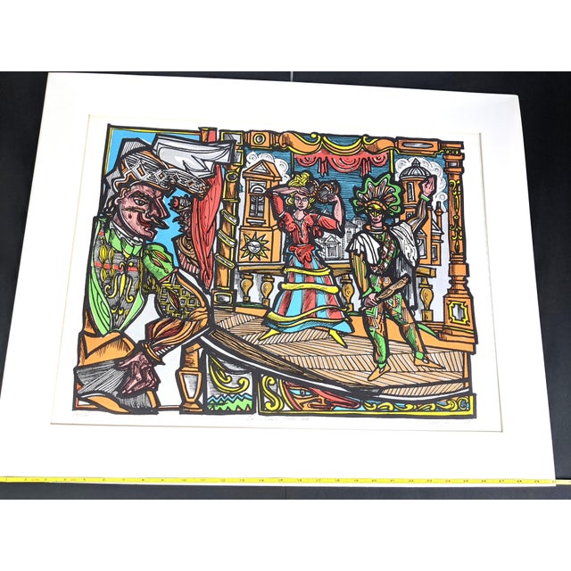Paper Commedia Dell'Arte Signed Limited Edition Serigraph by Marius Sznajderman, 1983 For Sale - Image 7 of 15
