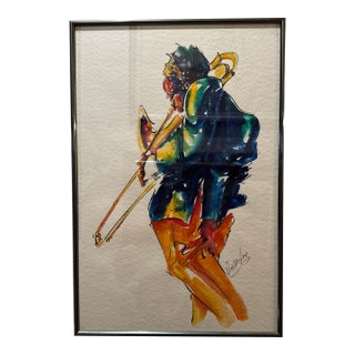 Michael Smiroldo — New Orleans Jazz Trombonist / Original Watercolor & Ink on Paper | Signed & Framed For Sale