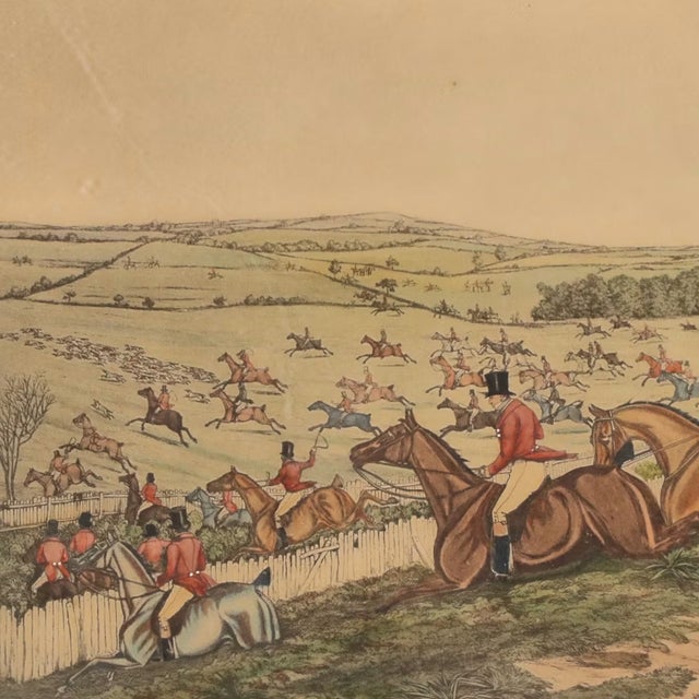 Vintage Hand-Tinted Fox Hunt Print "Full Cry" Framed For Sale - Image 4 of 11