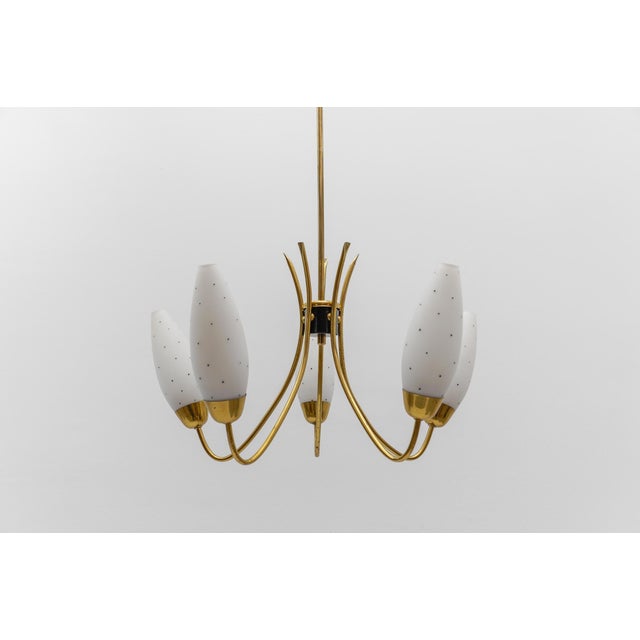 Metal Vintage Italian Brass Spider Lamp with Dotted Glass Shades, 1950s For Sale - Image 7 of 14