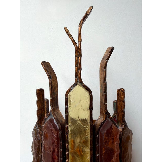 Red 1970s Hammered Glass Wrought Iron Sconces by Longobard, Italy - a Pair For Sale - Image 8 of 13