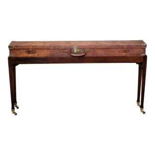 Antique English Leather Rifle Case and Mahogany Console Table For Sale