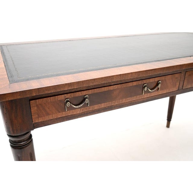 Black Antique Georgian Leather Top Writing Table, 1950s For Sale - Image 8 of 11