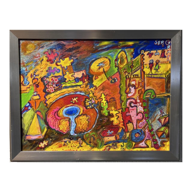 One-of- A-Kind Abstract Painting on Canvas by Serg Graff "Donut" Framed, Coa For Sale