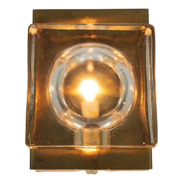 White Maritim Glass and Brass Wall Lamp from Vitrika, 1970s For Sale