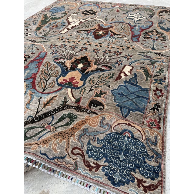 Sickle Leaf Area Rug, Hand-Knotted Wool, Floral, 9x12, Stone & Indigo For Sale - Image 10 of 11