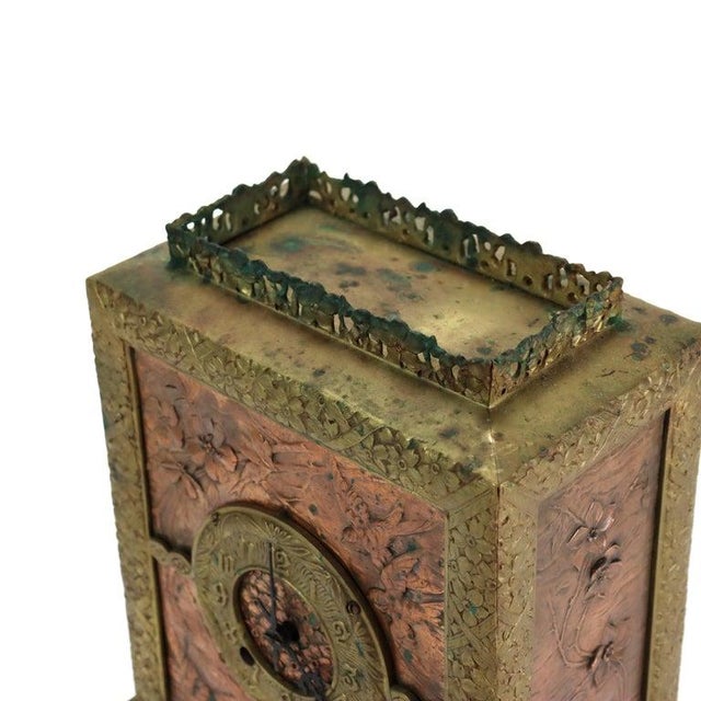 Aesthetic Mixed Metal Bronze & Copper Figural & Floral Mantle Clock C1880 For Sale - Image 14 of 14
