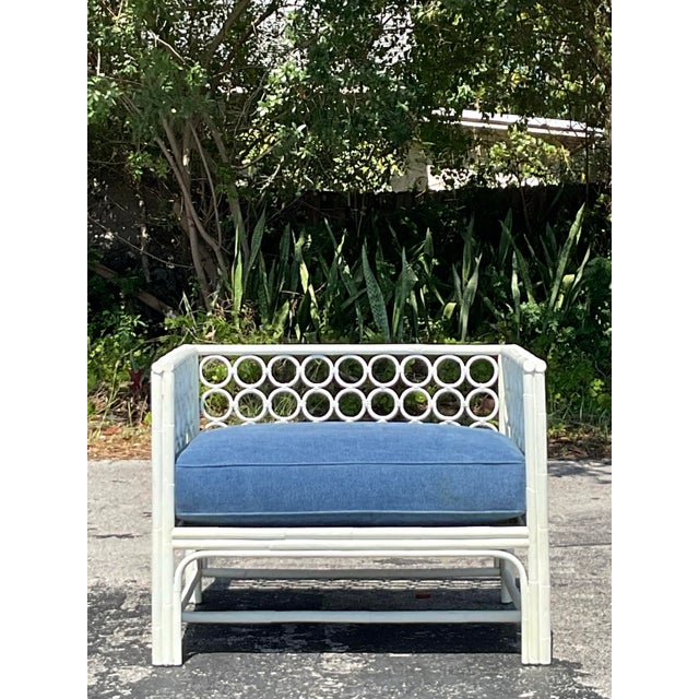 Vintage Costal Loop Rattan Lounge Chair With Ottoman For Sale In West Palm - Image 6 of 11