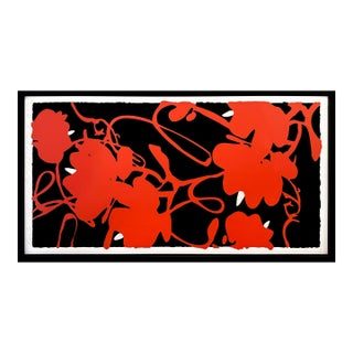 Donald Sultan, Lantern Flowers Red, Feb 17, 2012, Huge Hand Signed Screen Print, 42x78" Framed, 2011 For Sale