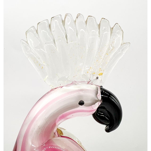 Glass Vintage Alfredo Barbini Style Pink, Green, and Gold Aventurine Cockatoo Bird Figurine For Sale - Image 7 of 11