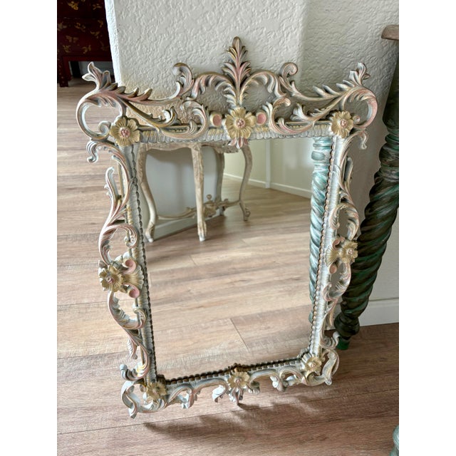 French Country Vintage Midcentury Painted Wall Mirror For Sale - Image 3 of 12