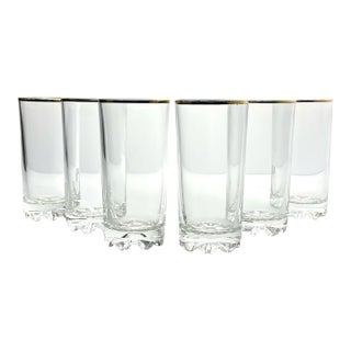 Vintage Gold Rim Highball Tumbler Drinking Glasses - Set of 6 For Sale