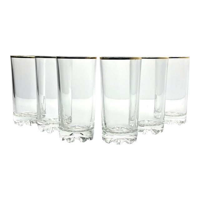 Vintage Gold Rim Highball Tumbler Drinking Glasses - Set of 6 For Sale