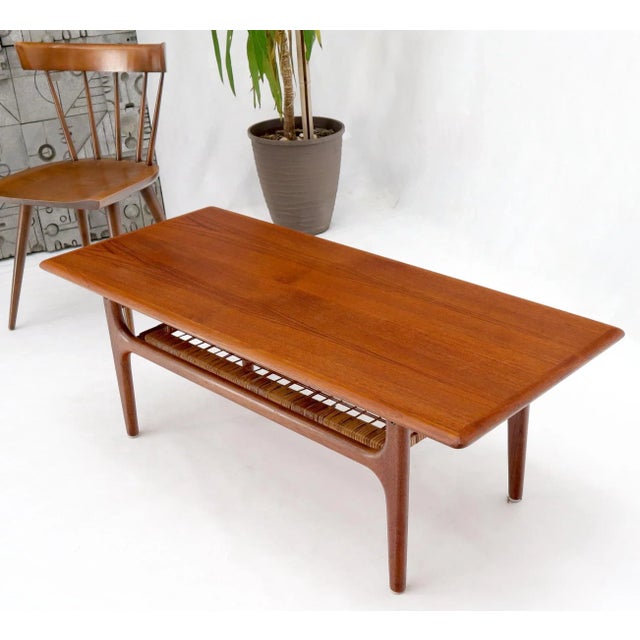 Mid 20th Century Danish Teak Mid-Century Modern Rectangular Coffee Table with Cane Shelf For Sale - Image 5 of 13
