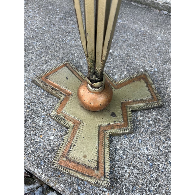 Metal Pair of Iconic Architectural Art Deco Iron Plant Stands With Copper Planter Stands, Circa 1930 Attributed to Warren McArthur For Sale - Image 7 of 10