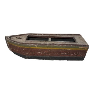 Antique Early 19th Century Handmade Carved Polychrome Wooden Folk Art Model Boat For Sale