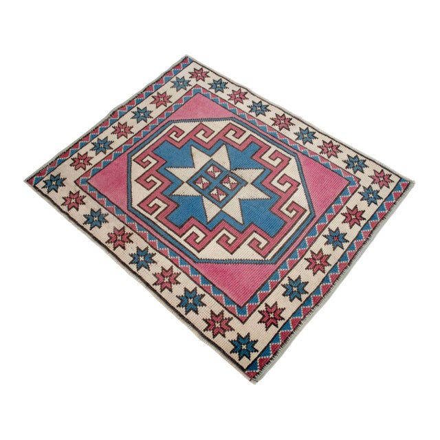 1970s Small Rug, Entryway Rug, Bath Mat, Kitchen Decor, Turkish Rug, Doormat Yastik Rug 2'7" X 3'5" For Sale