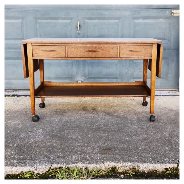 Broyhill Saga Drop-Leaf Rolling Bar Cart on Casters For Sale - Image 12 of 12